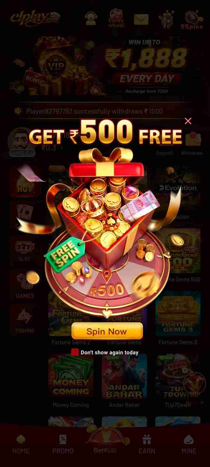 CLPlay app promotional artwork with colorful game graphics and golden text on a dark background